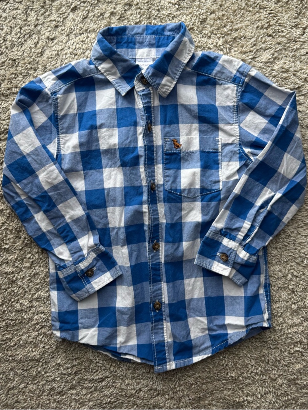 3T Carter’s Blue White Plaid Button Down Shirt Toddler Boy